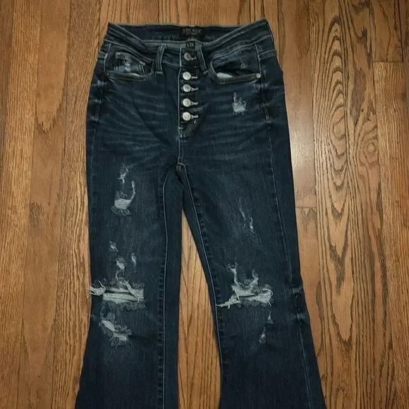 Judy Blue Trouser Flare Distressed jeans 1/25  C - Picture 2 of 11